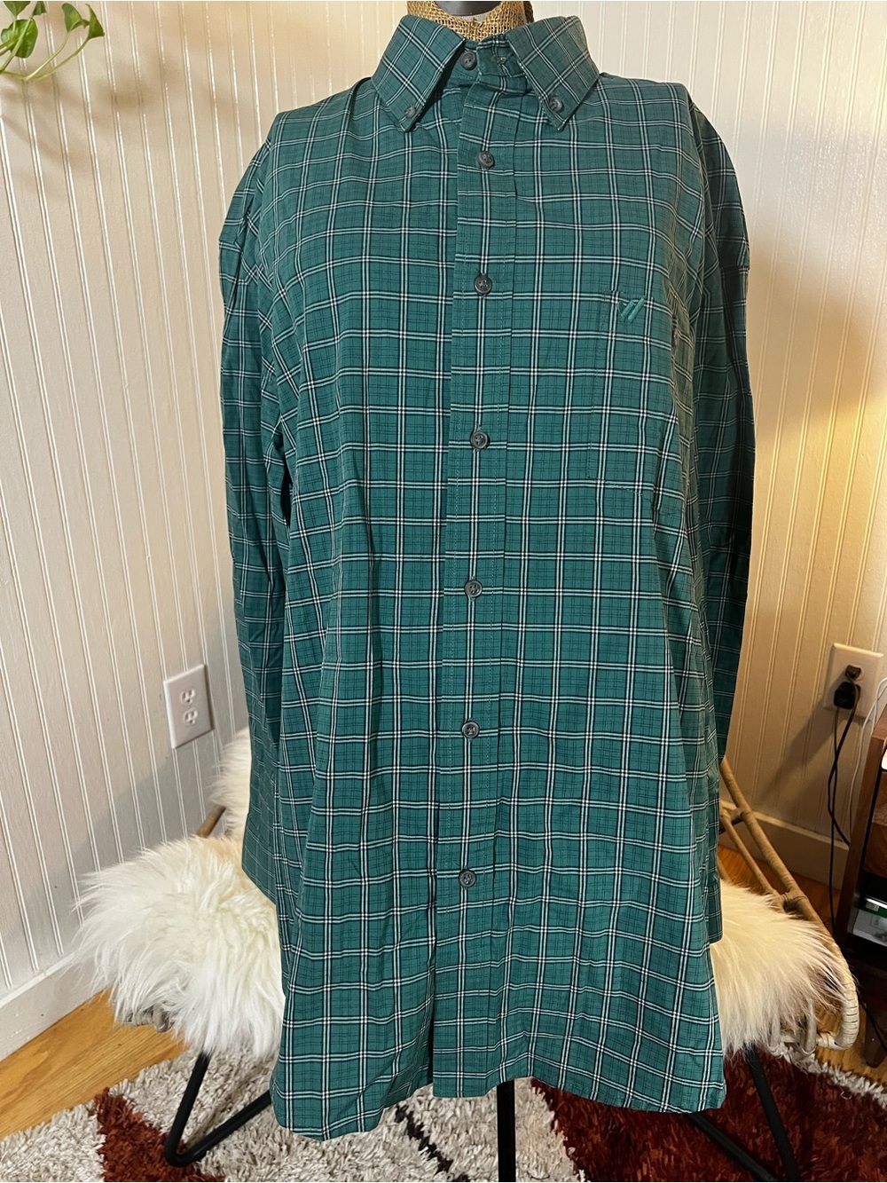 Wrangler Green Plaid Button-Down Shirt